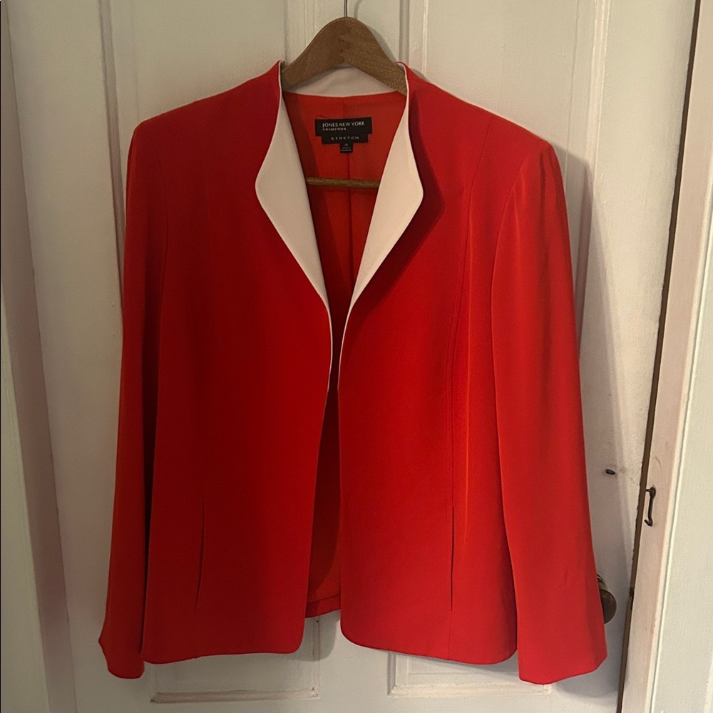 Jones New York Red / Orange Blazer with White Trim